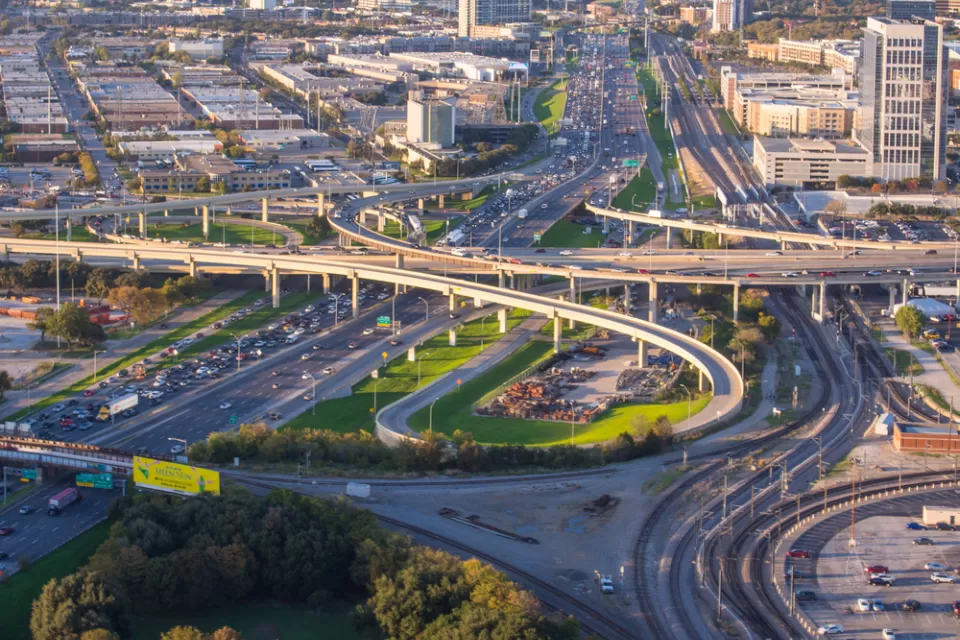 Aerial view of Dallas freeways